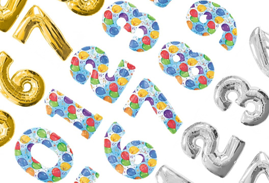 Фольгированные шары-цифры на ленте с грузиком