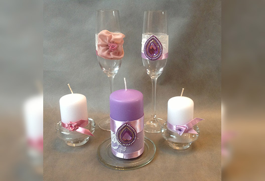 Свадебный набор из фужеров и свечек «Домашний очаг»